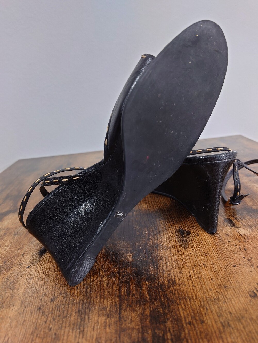 Franco Sarto Black Leather Ankle Strap Wedge Sandals Size 10 - Picture 5 of 5
